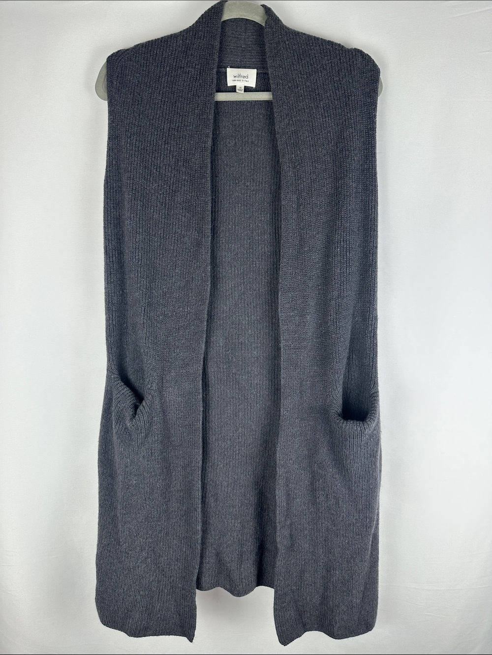 Wilfred Dark Grey Thick Heavy Knit Sleeveless Cardigan Sweater 100% Wool